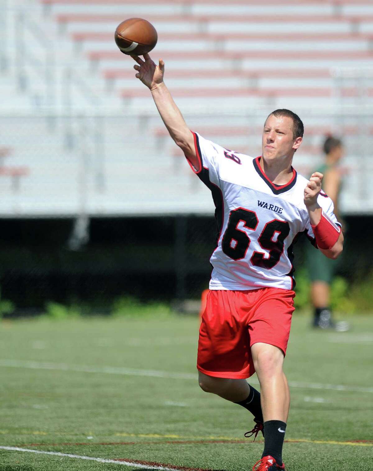 Max Garrett of Fairfield Warde High School participates in the 5th annual Connecticut Grip It and Rip It Passing Camp at New Canaan High School on Saturday, July 14, 2012.