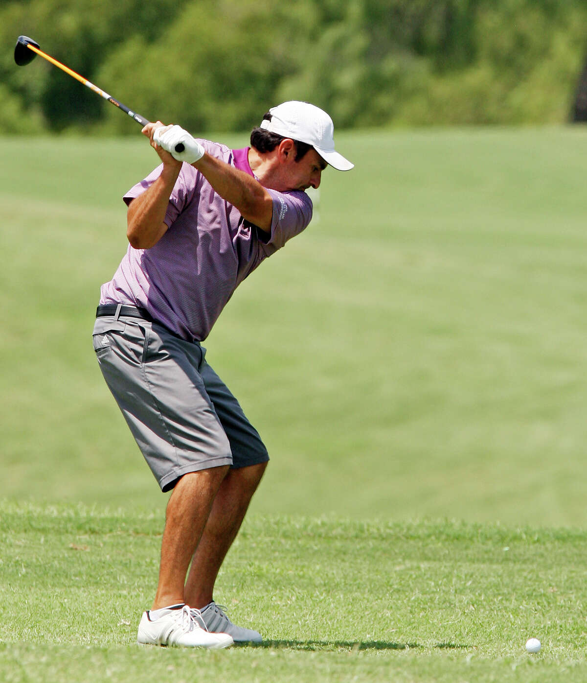 Ed Sanchez tees off on 10 during the Greater San Antonio Match Play Championship finals Sunday July 15, 2012 at Willow Springs Golf Course. Sanchez defeated Gordy McKeown to win the men's division.