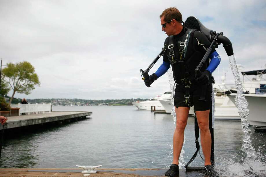 Waterpowered jet pack over Lake Union