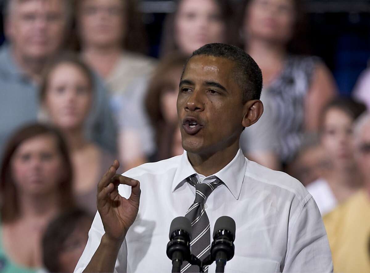 President Barack Obama speaks during a grassroots campaign event at Kirkwood Community College in Cedar Rapids, Iowa, Tuesday, July 10, 2012. (AP Photo/Nati Harnik)
