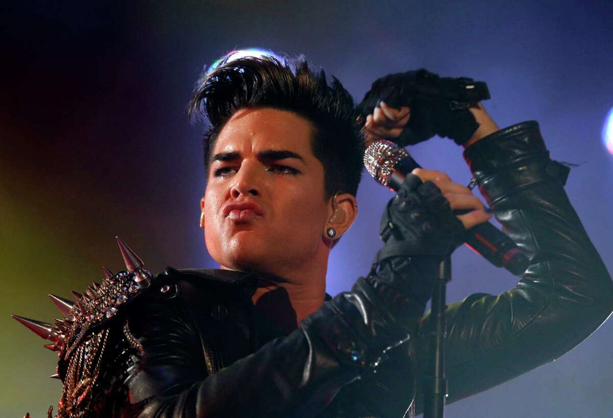 Adam Lambert and the rock group Queen perform in a fan zone during the Euro 2012 soccer championship tournament in Kiev, Ukraine, Saturday, June 30, 2012.(AP Photo/Efrem Lukatsky)