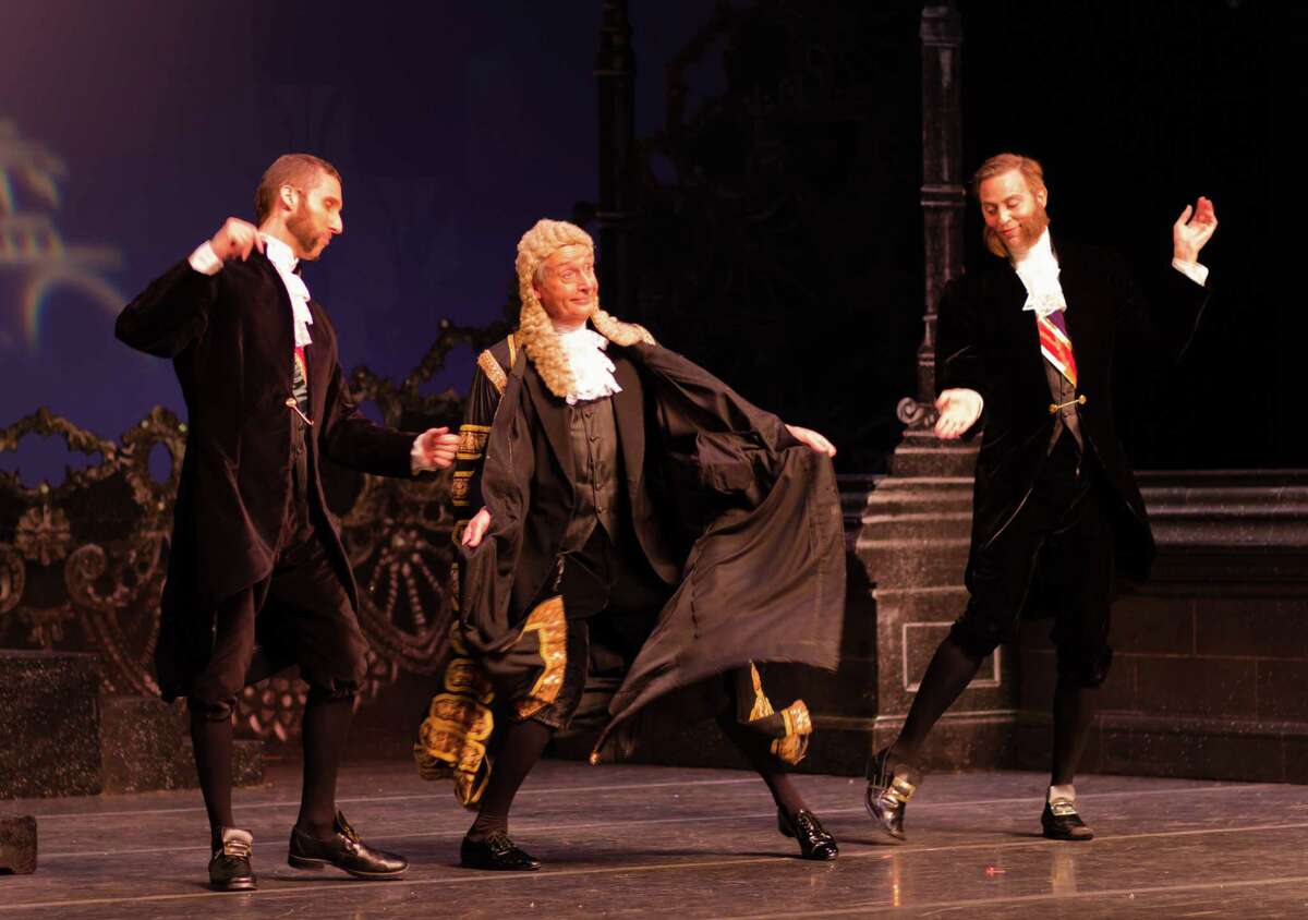 Left to right, Lord Mountararat (Dennis Arrowsmith), the Lord Chancellor (Alistair Donkin) and Lord Tolloller (Joshua La Force) prove a pack of cut-ups in " Iolanthe" at Wortham Theater Center.