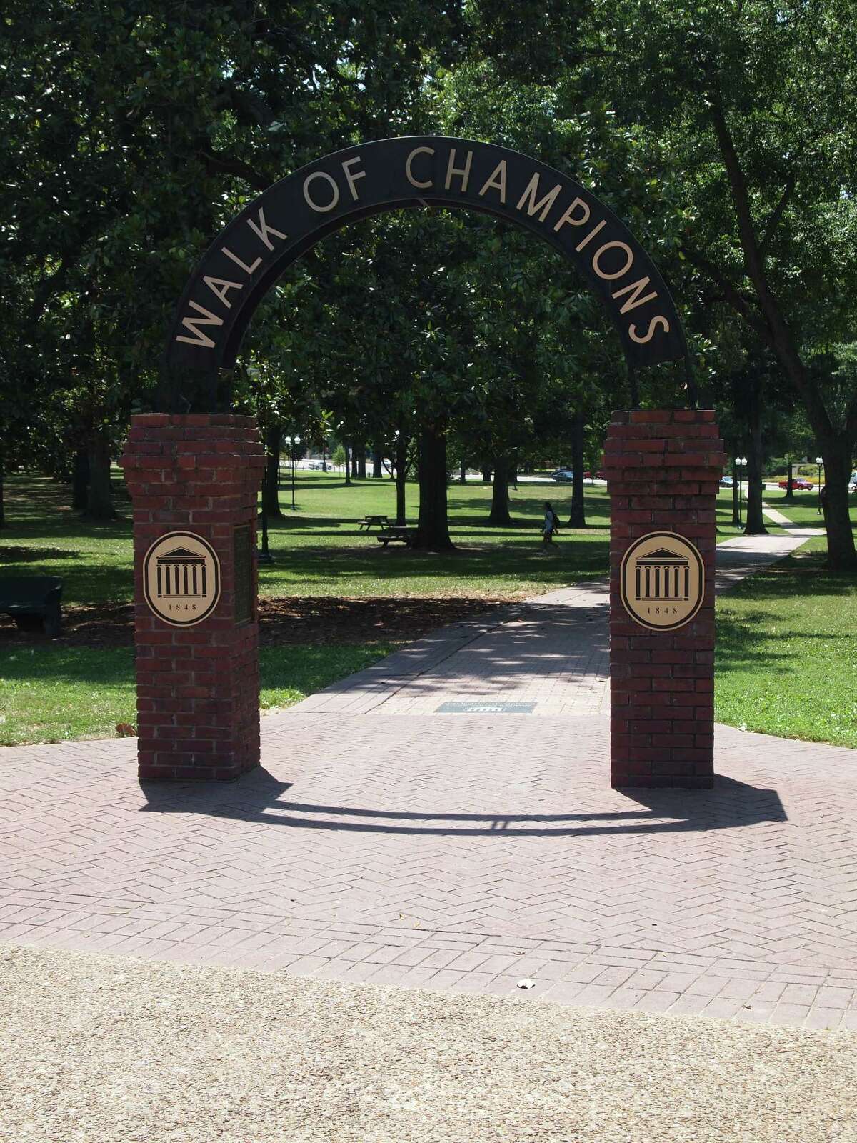 The famed Walk of Champions marks the entrance to the beautiful Grove on the campus of Ole Miss in Oxford, Mississippi.