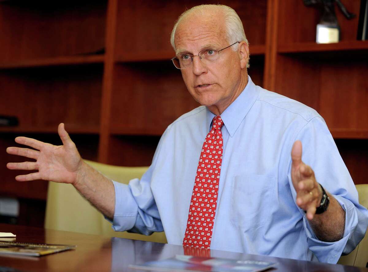 Former Congressman Christopher Shays speaks to the editorial board at the Stamford Advocate's office on Wednesday, July 25, 2012. Shays is running for senate and will face Republican Party-endorsed Linda McMahon in the August primary.