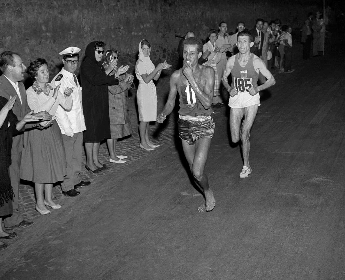 Ethiopian athlete Abebe Bikila ran barefoot for victory in the Rome 1960 Olympic Games marathon. Bikila couldn't find shoes that fit well, so he opted to run barefoot. Luckily, that was how he trained.