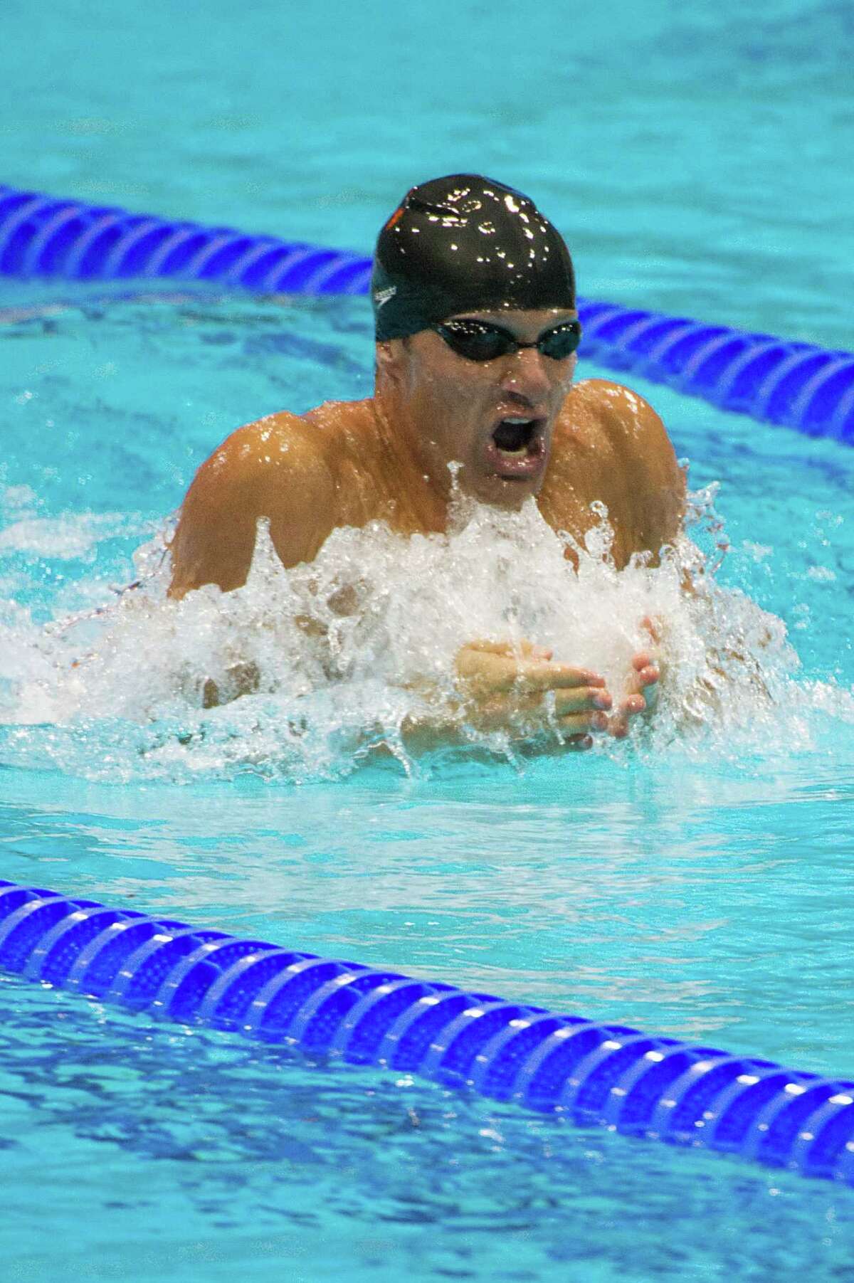 Swimmer Brendan Hansen swims in the semifinals of the 100m breaststroke at the 2012 London Olympics on Saturday, July 28, 2012.