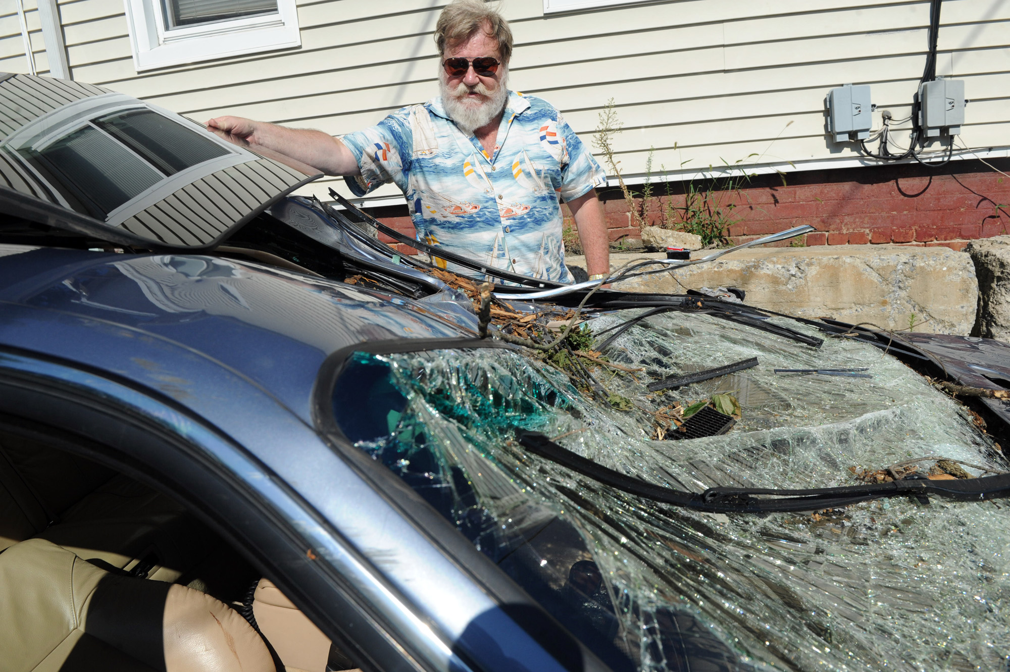 Man survives tree falling on car