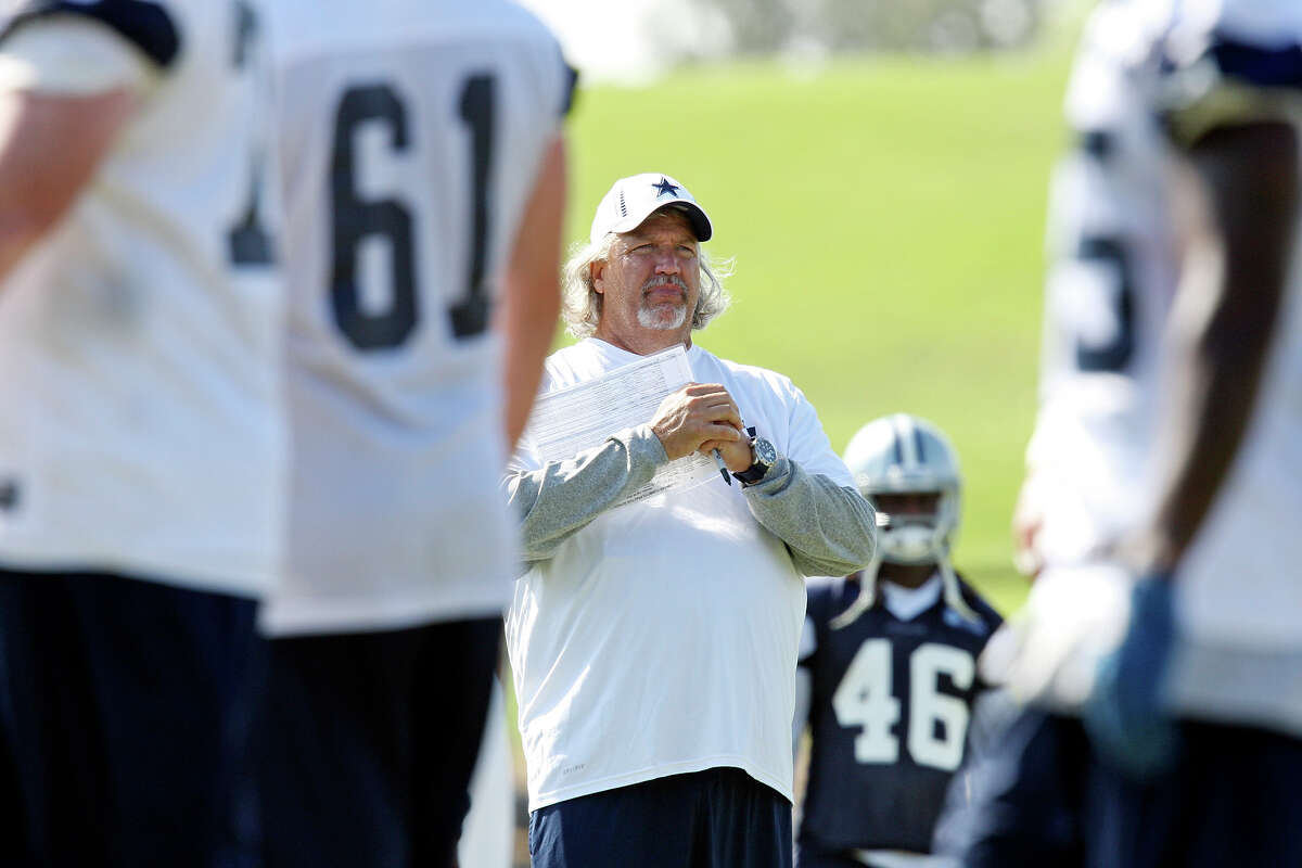 Dallas Cowboys defensive coordinator Rob Ryan watch the team practice during the first day of their 2012 training camp held Monday July 30, 2012 in Oxnard, CA.