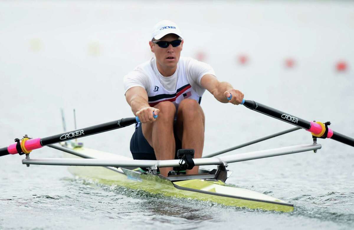 Kenneth Jurkowski of the United States competes in the Men's Single Sculls on Day 4 of the London 2012 Olympic Games at Eton Dorney at Eton Dorney on July 31, 2012 in Windsor, England.
