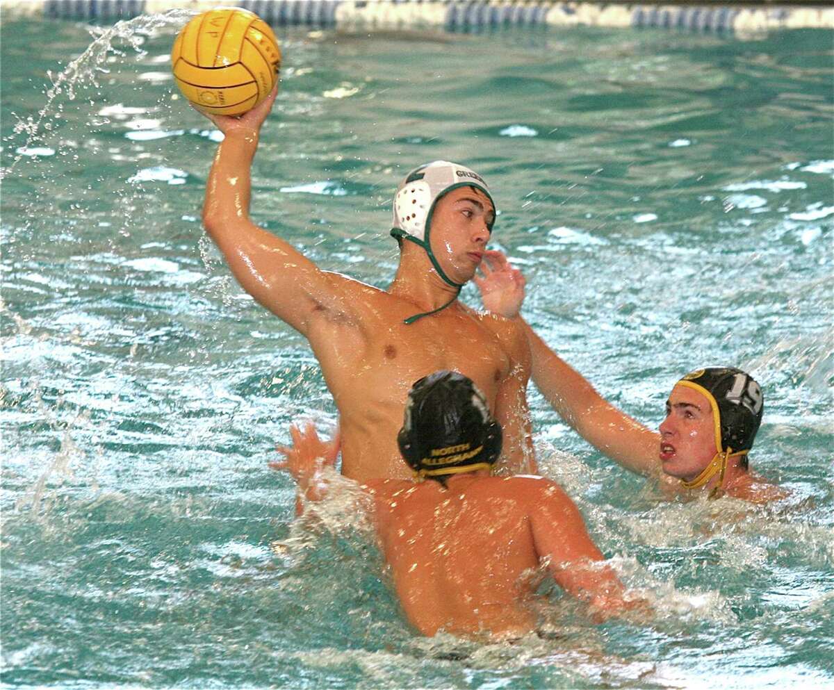 James Baker, of Greenwich Water Polo's 18/under boys team, shoots against heavy pressure in the Championship Game of the annual State Challenge tournament, which was held recently at Villanova University. GWP lost in the title game to the Navy Aquatic Club by a score of 14-12. Baker scored four goals in the title game and was the team's top scorer on the weekend with 16 goals