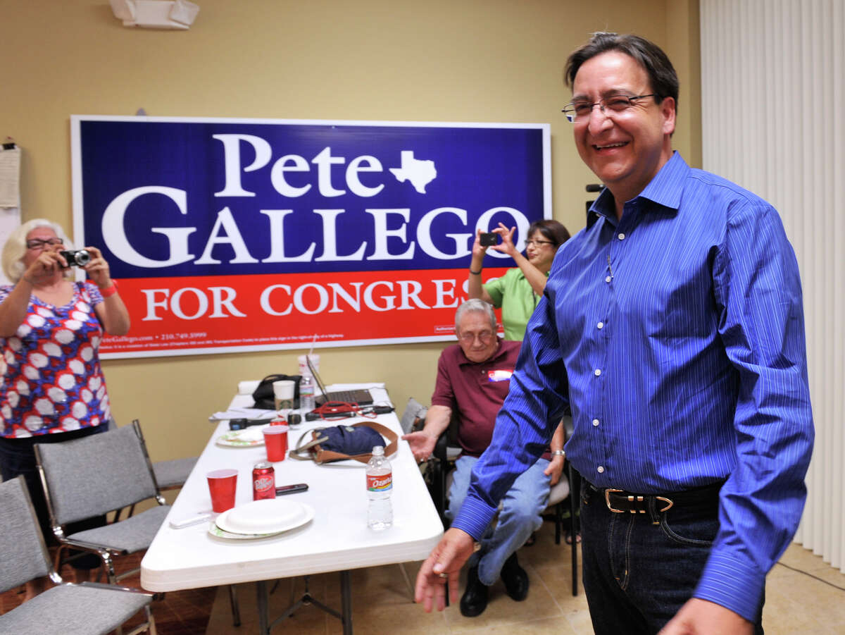 July 31, 2012 -- Democratic Congressional candidate Pete Gallego greets well-wishers at his campaign headquarters Tuesday evening.