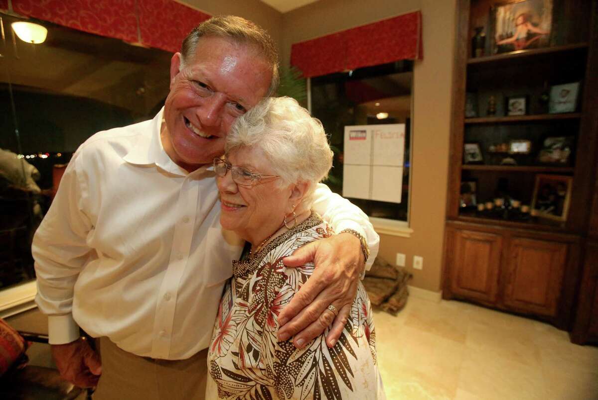 Randy Weber, with his mother, Jeanne, after Tuesday night's victory, will vie for the seat held by Ron Paul.