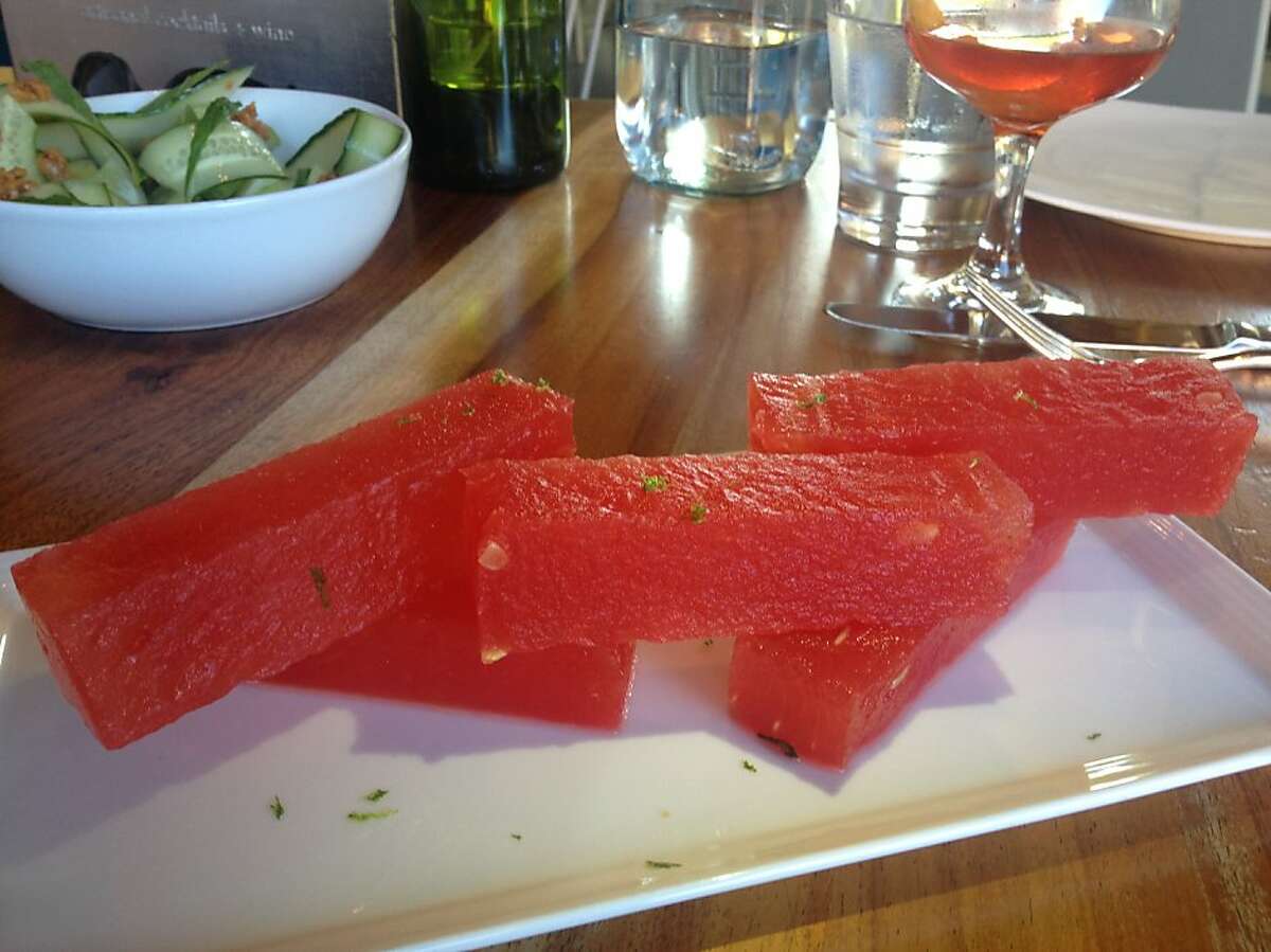 Compressed watermelon and kaffir lime from the Snacks section of the menu at Spoonbar in Healdsburg, July 2012