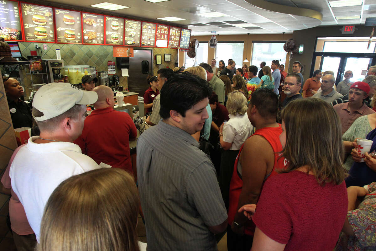 A crowd lines up at the counter of the Chick-fil-A restaurant on Loop 410 near McCullough during the lunch hour Wednesday August 1, 2012. Many of the customers were there to show their support for the restaurant's leadership that recently voiced its disapproval of same sex marriage. John Davenport/©San Antonio Express-News