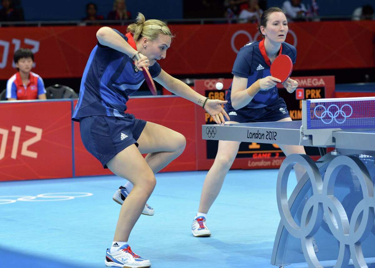 Table tennis made its Olympic debut at the 1988 Seoul Games. Here, Britain's Kelly Sibley, left, and Joanna Parker compete at the London 2012 Olympic Games. AFP Photo / Saeed KhanSAEED KHAN/AFP/GettyImages