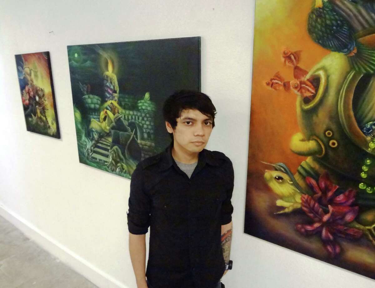 San Antonio artist Samuel Velasquez draws on everything from paranormal Web sites to mythology for inspiration for his otherworldly paintings. “I’m attracted to the fantastical,” he said. “I like ghost stories and Bigfoot sightings and UFO abductions and weird things like that."