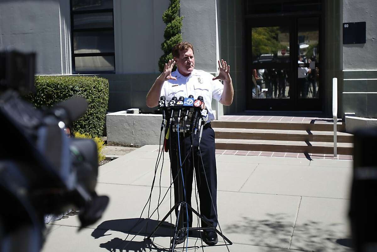 Chevron emergency services chief Mark Ayer describes the size of the fire during a press conference outside the Chevron Richmond Refinery in Richmond, Calif. Tuesday, Aug. 7, 2012.