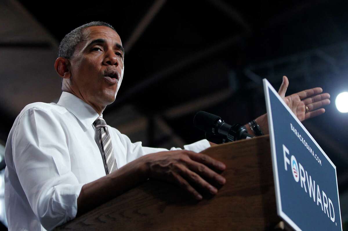 President Barack Obama speaks at a campaign event at the Colorado State Fairgrounds, Thursday, Aug. 9, 2012, in Pueblo, Colo. (AP Photo/Pablo Martinez Monsivais)