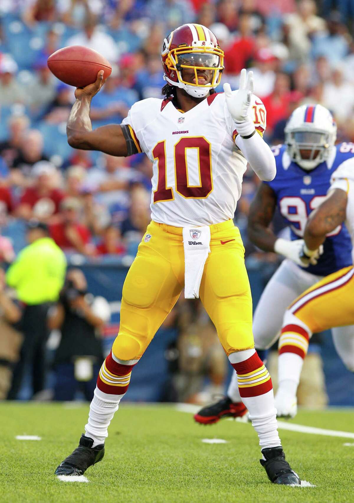 Washington Redskins quarterback Robert Griffin III celebrates a