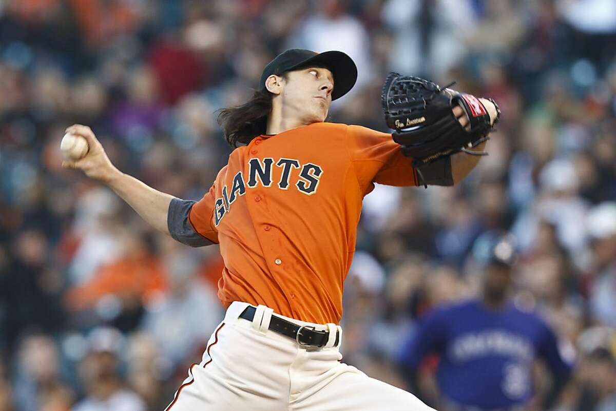 Tim Lincecum of the San Francisco Giants pitches against the Colorado Rockies during the first inning at AT&T Park on August 10, 2012 in San Francisco.
