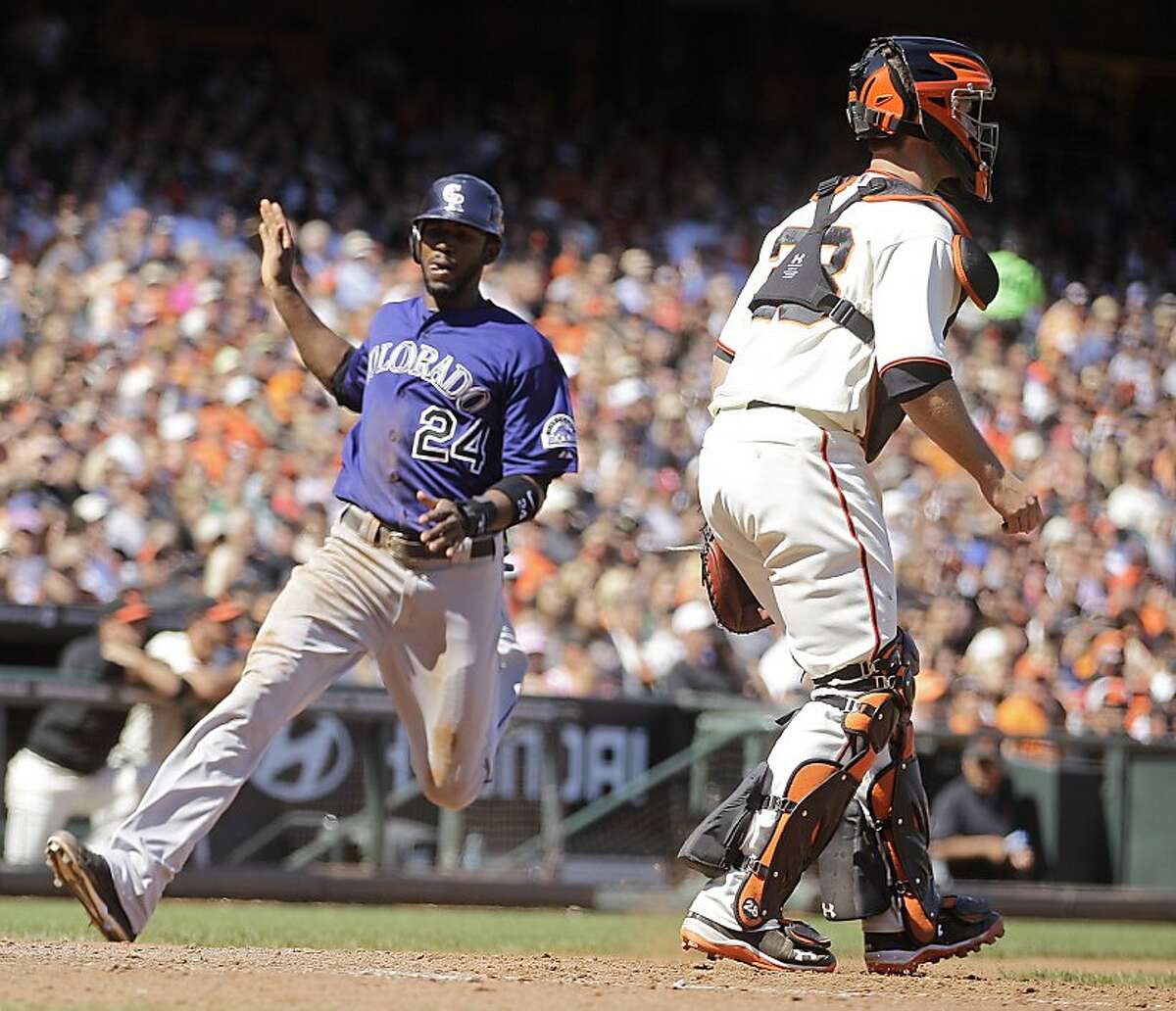 Pence's 1st Giants homer helps beat Rockies