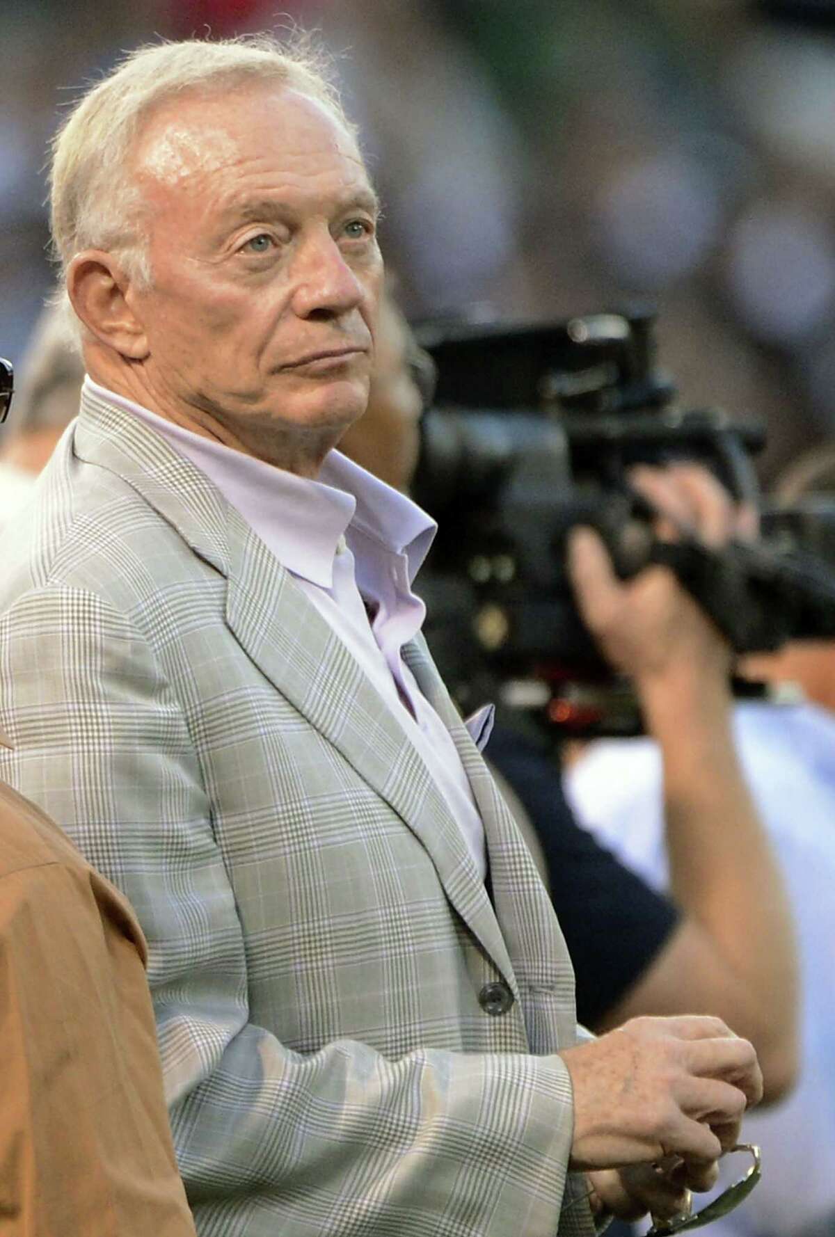 OAKLAND, CA - AUGUST 13: Owner Jerry Jones of the Dallas Cowboys looks on from the sidelines during an NFL pre-season football game against the Oakland Raiders at O.co Coliseum on August 13, 2012 in Oakland, California. The Cowboys won the game 3-0.