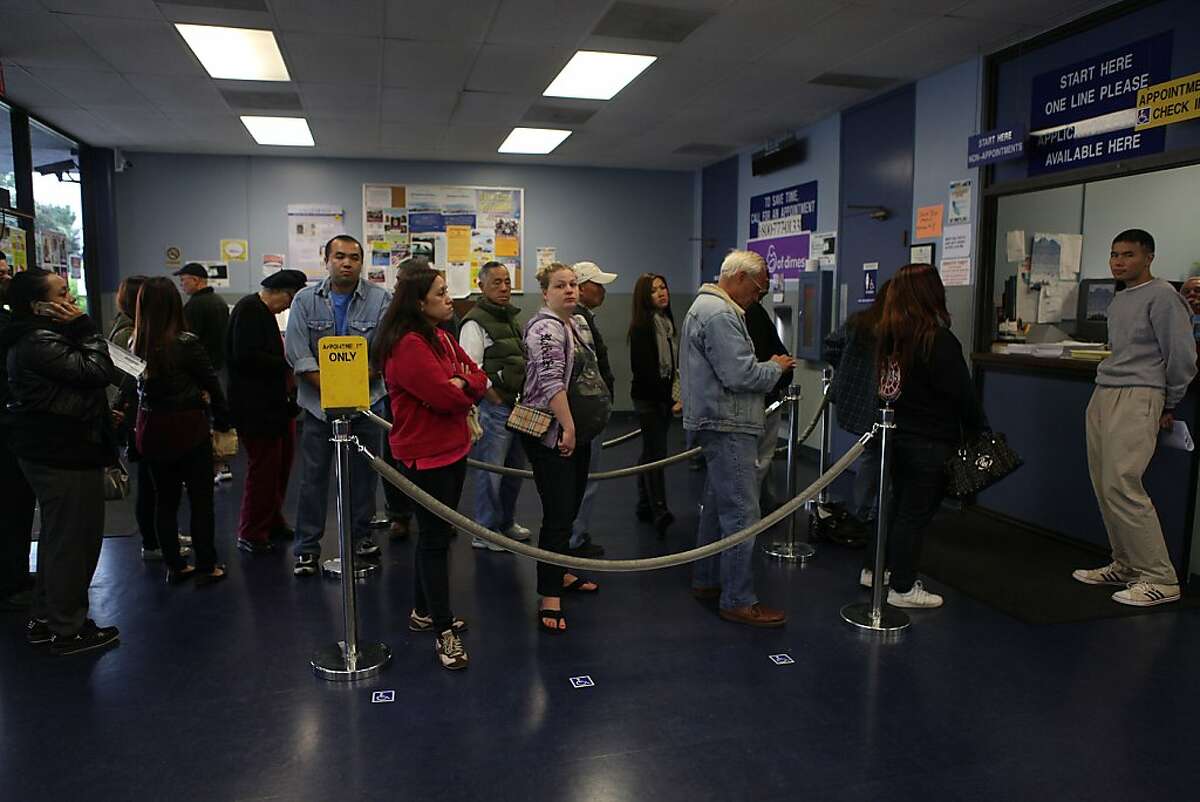 In this file photo, the line at the California Department of Motor Vehicles in Daly City in 2012. Officials were working to resolve a computer problem that idled DMV systems statewide for a second day in a row.