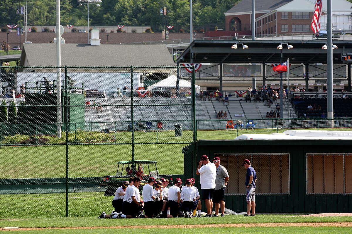 The McAllister Park National LIttle League team gathers as they wrap up practice on the first day of the 2012 Little League World Series in South Williamsport, Pa., Thursday, Aug. 16, 2012. The San Antonio team, representing the Southwest Champions, will face off with the Mid-Atlantic Champions from Parsippany, New Jersey, in their first game Friday afternoon.