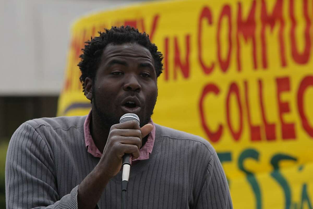 William Walker is seen speaking to a crowd during a rally at the City College of San Francisco, on Wednesday, August 15, 2012 in San Francisco, Calif.
