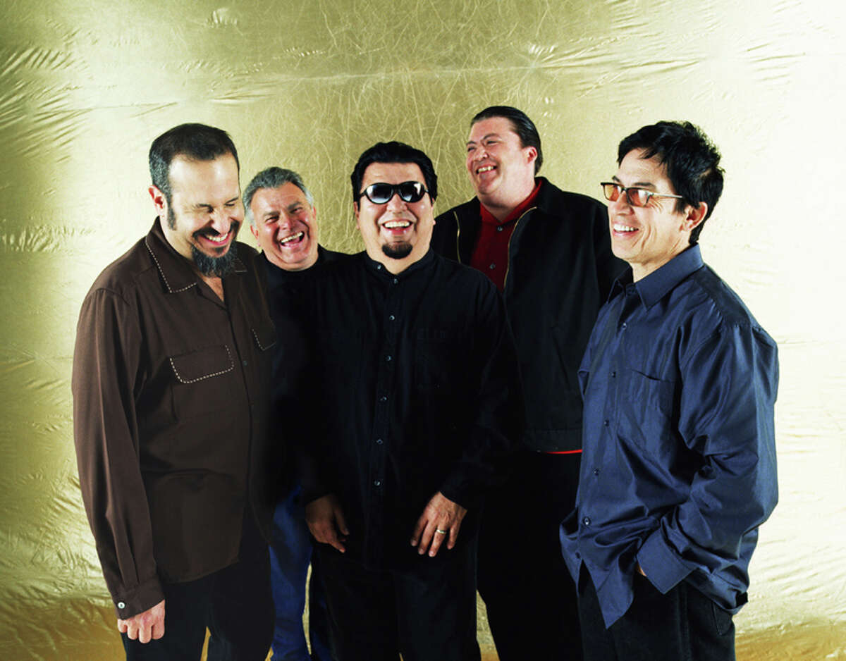 Los Lobos are Steve Berlin, from left, Conrad Lozano, Cesar Rosas, David Hidalgo and Louie Perez.