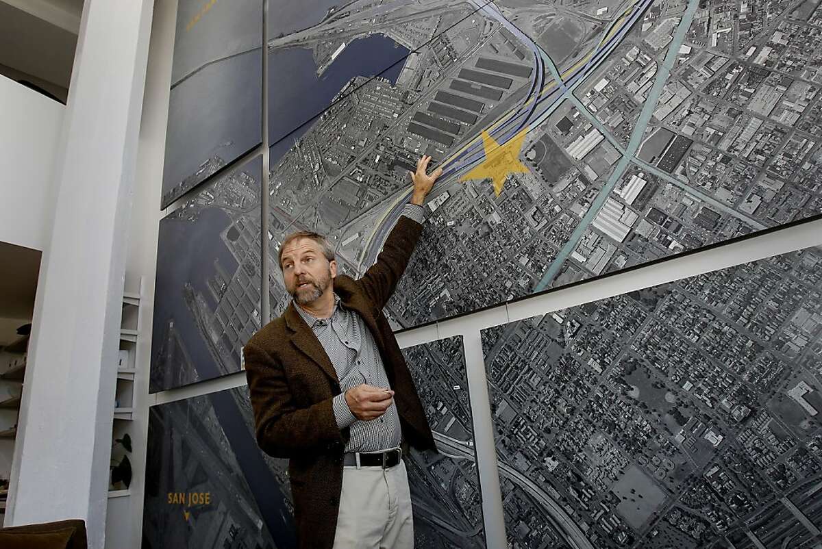 On a huge map of West Oakland in his sales office at Pacific Cannery Lofts, a large yellow star marks his development. Developer Rick Holliday pioneered loft housing in San Francisco, Calif. years ago and has a vision for housing in West Oakland.