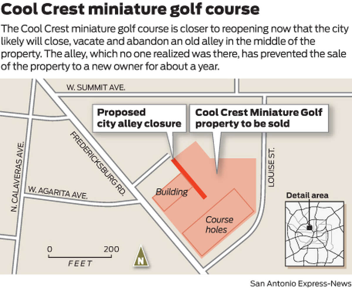 The Cool Crest miniature golf course is closer to reopening now that the city likely will close, vacate and abandon an old alley in the middle of the property. The alley, which no one realized was there, has prevented the sale of the property to a new owner for about a year.