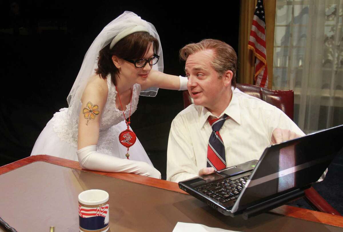 Elizabeth Bunch and Jeffrey Bean star in David Mamet's political comedy "November."