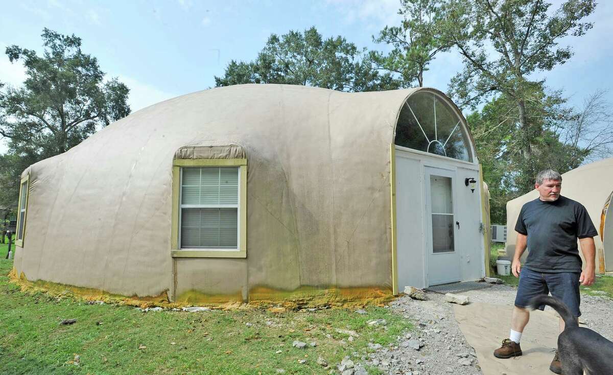 David Smith's dome shaped house near Mauriceville is finished on the inside. He still wants to add another layer of concrete to the outside cover and put a stone style pattern onto it. This is the front with the main entrance. The house is virtually indestructible, energy efficient, and boosts 1250 square feet of living space. It can withstand hurricane winds and tornados, and will not burn down. Dave Ryan/The Enterprise