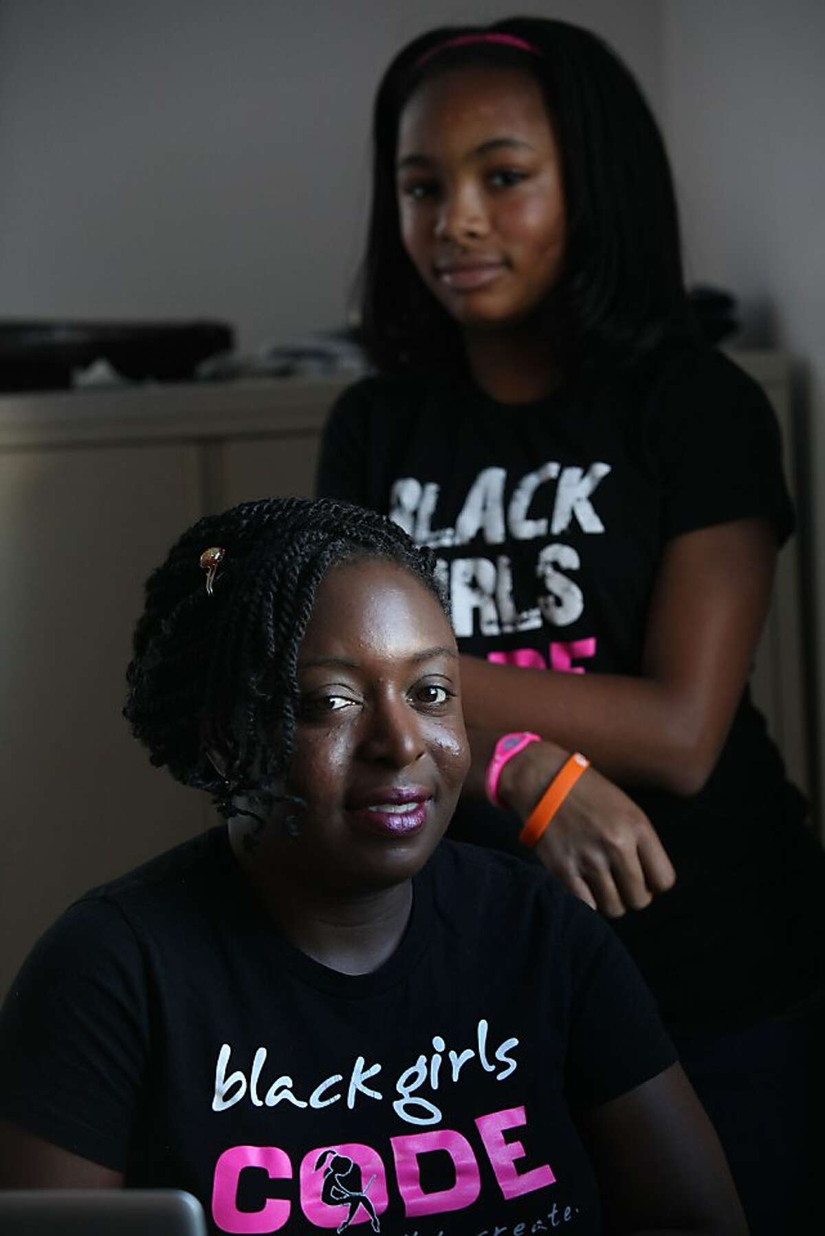 Kimberly Bryant and her daughter Kai Bryant, 13 years old, at ThoughtWorks, one of their sponsors, in San Francisco, Calif., on Thursday, August 23, 2012. Kimberly founded Black Girls Code encouraging girls of color to learn about computer science and technology.