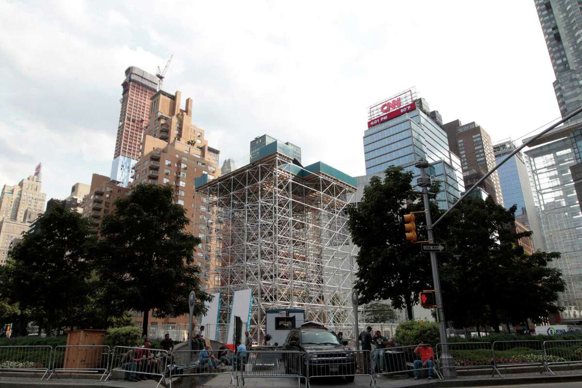 NYC Columbus statue enveloped by living room