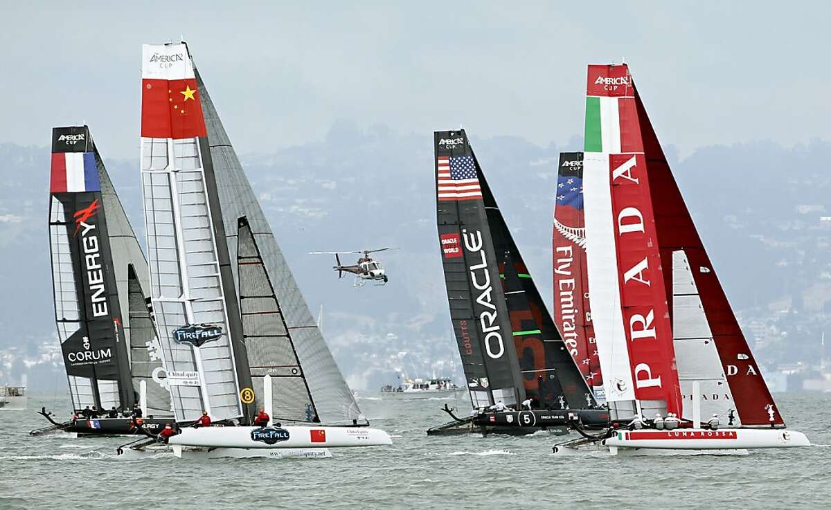 Teams compete in the first round of the fleet racing portion of the America's Cup World Series on Saturday, August 25, 2012 in San Francisco, Calif.