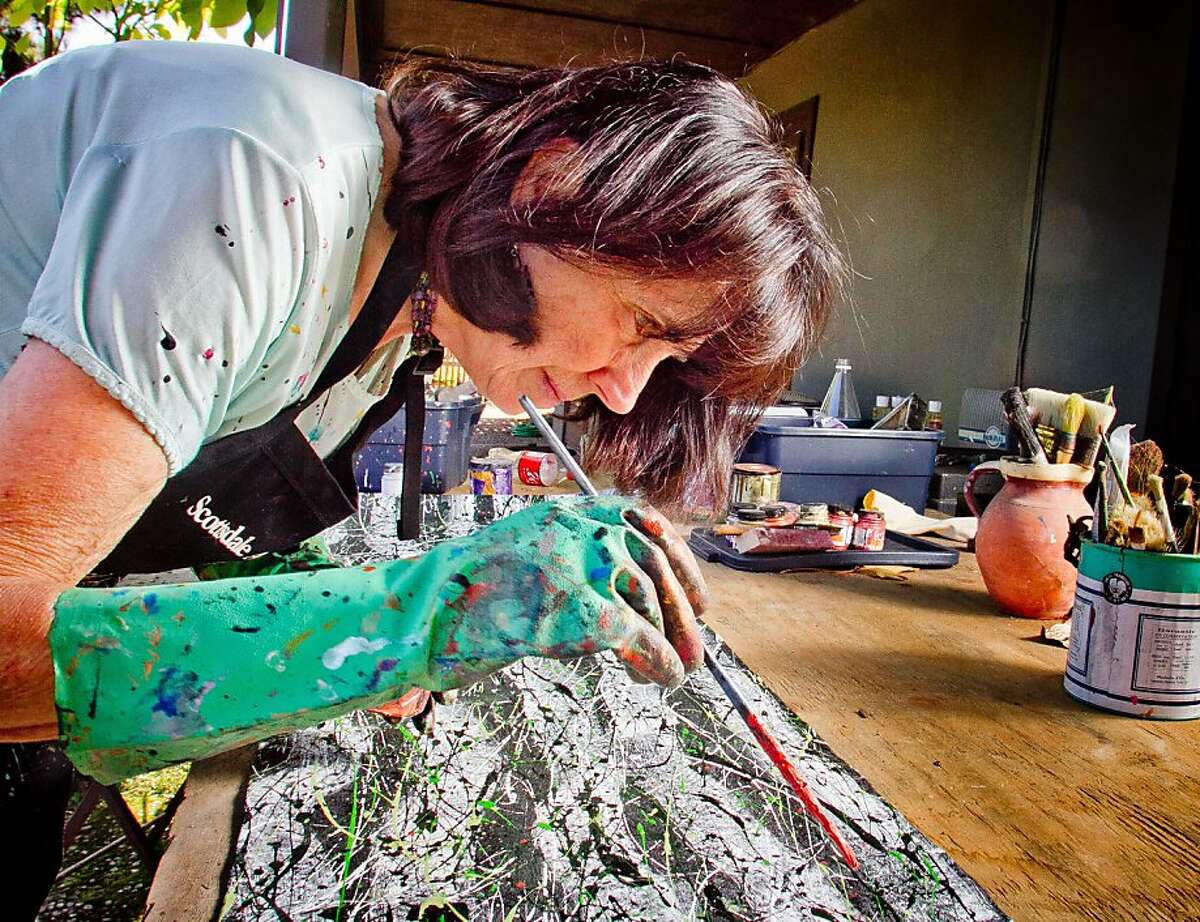 Virginia Knepper-Doyle paints tactile art at her home in Belvedere, Calif. on Friday, August 24th, 2012. She suffers from age-related Macular Degeneration and struggles with her loss of vision.
