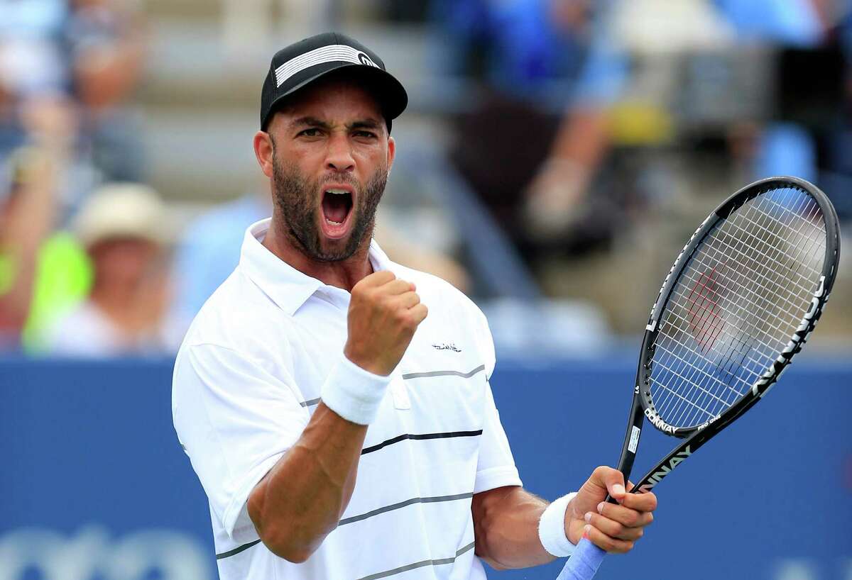 James Blake of the United States celebrates a point during his men's singles first round match against Lukas Lacko of Slovakia during the 2012 U.S. Open at the USTA Billie Jean King National Tennis Center on August 27, 2012 in the Flushing neighborhood, of the Queens borough of New York City. (Photo by Chris Trotman/Getty Images for USTA)
