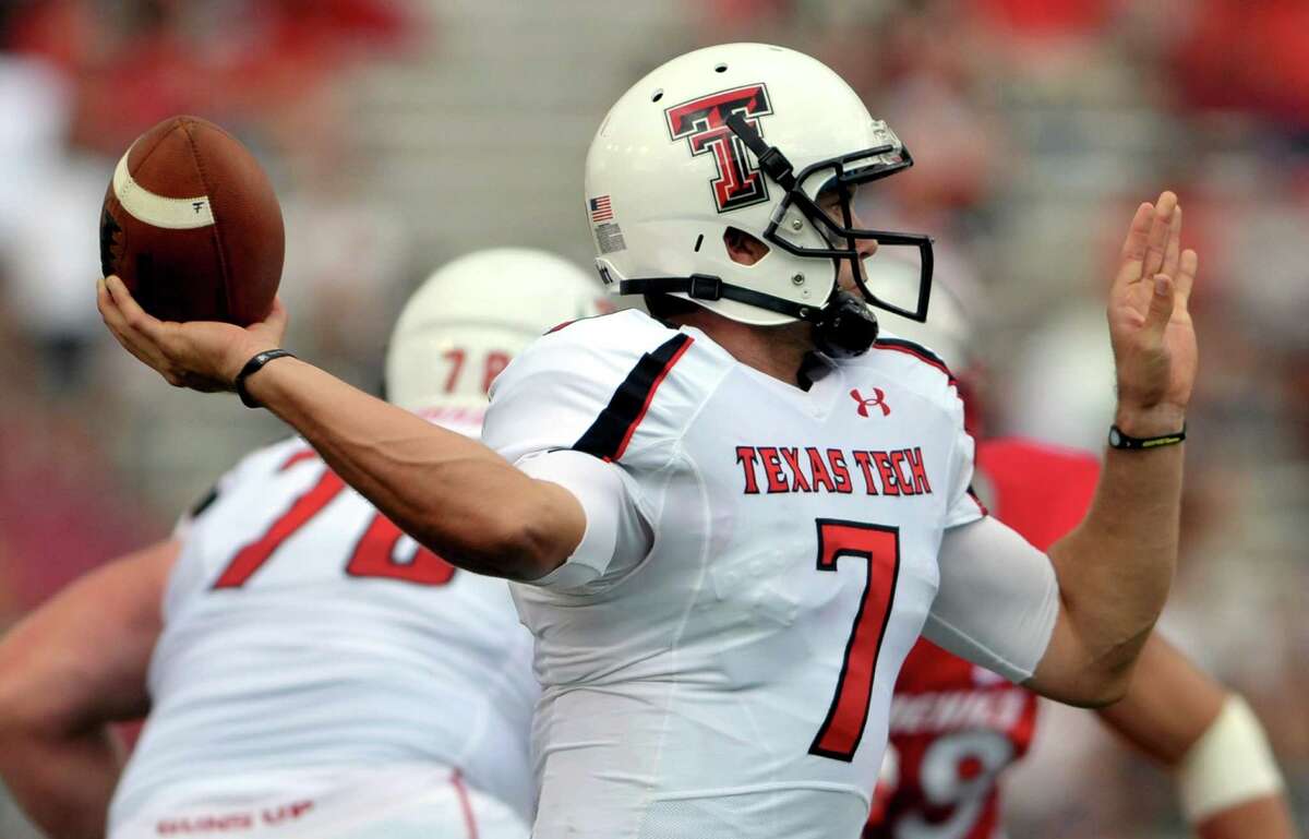 Texas Tech quarterback Seth Doege winds up a pass against New Mexico during their NCAA college football game, Saturday, Sept. 17, 2011, in Albuquerque, N.M. The games was delayed twice due to lightning. Texas Tech defeated New Mexico 59-13. (AP Photo/Albuquerque Journal, Roberto E. Rosales)