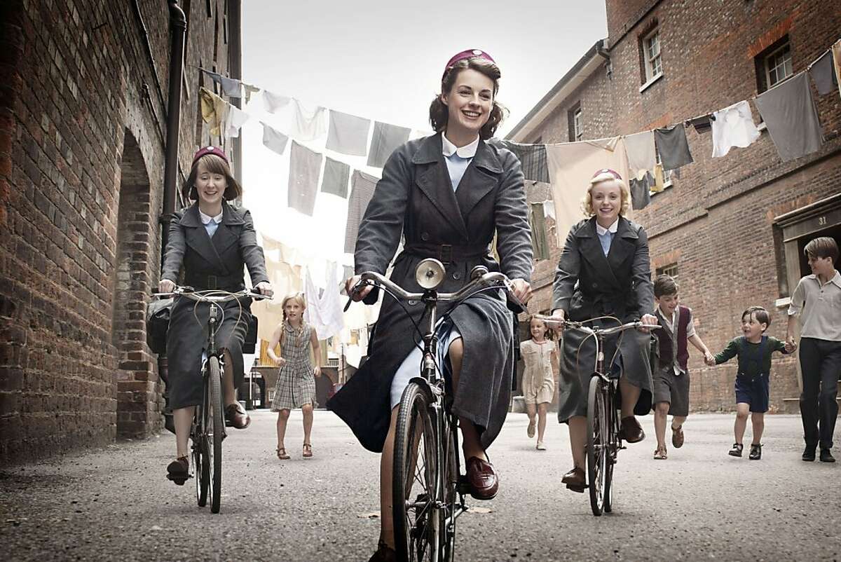 This image provided by Neal Street Productions shows, from left, Bryony Hannah, Jessica Raine and Helen George in "Call The Midwife," a British drama about midwifery in the 1950s that opens PBS' fall schedule on Sept. 30. (AP Photo/Neal Street Productions, Laurence Cendrowicz) MANDATORY CREDIT