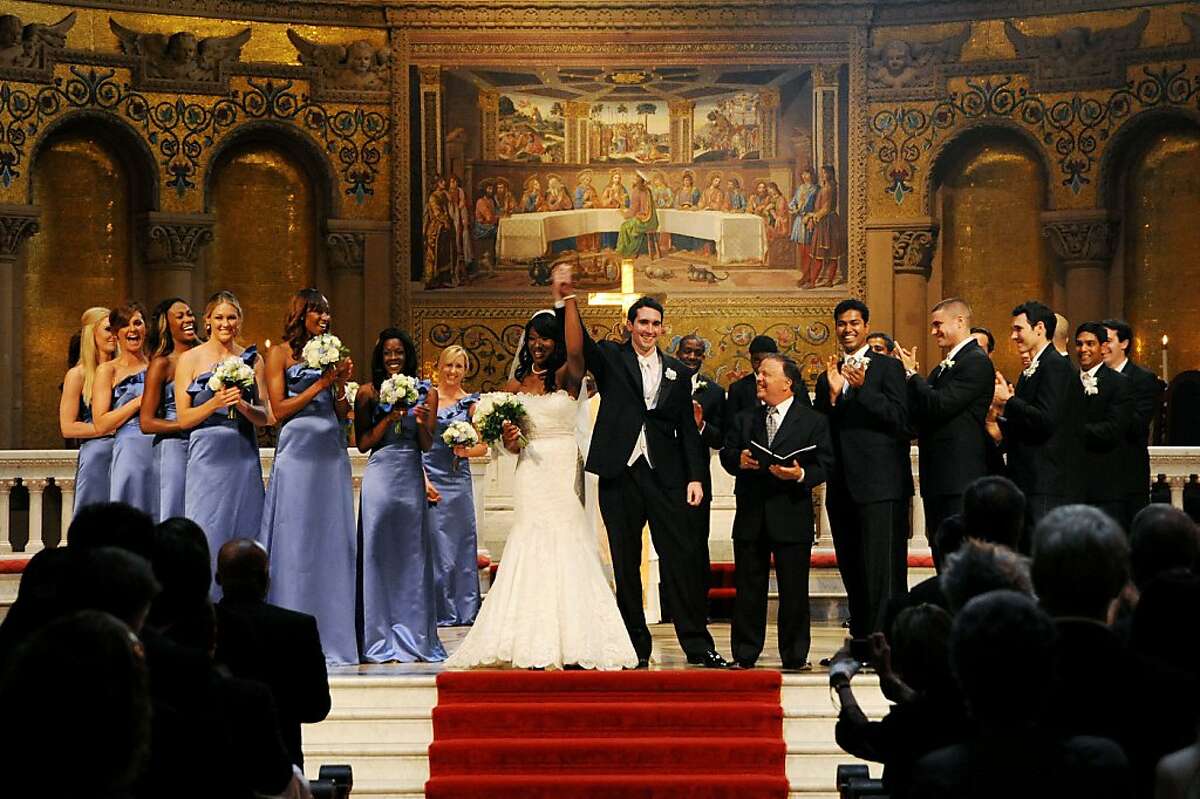 Images from the wedding of Mike Silva, 28, and former Stanford and U.S. Olympic volleyball player Ogonna Nnamani at the Stanford chapel in AUgust, 2012.