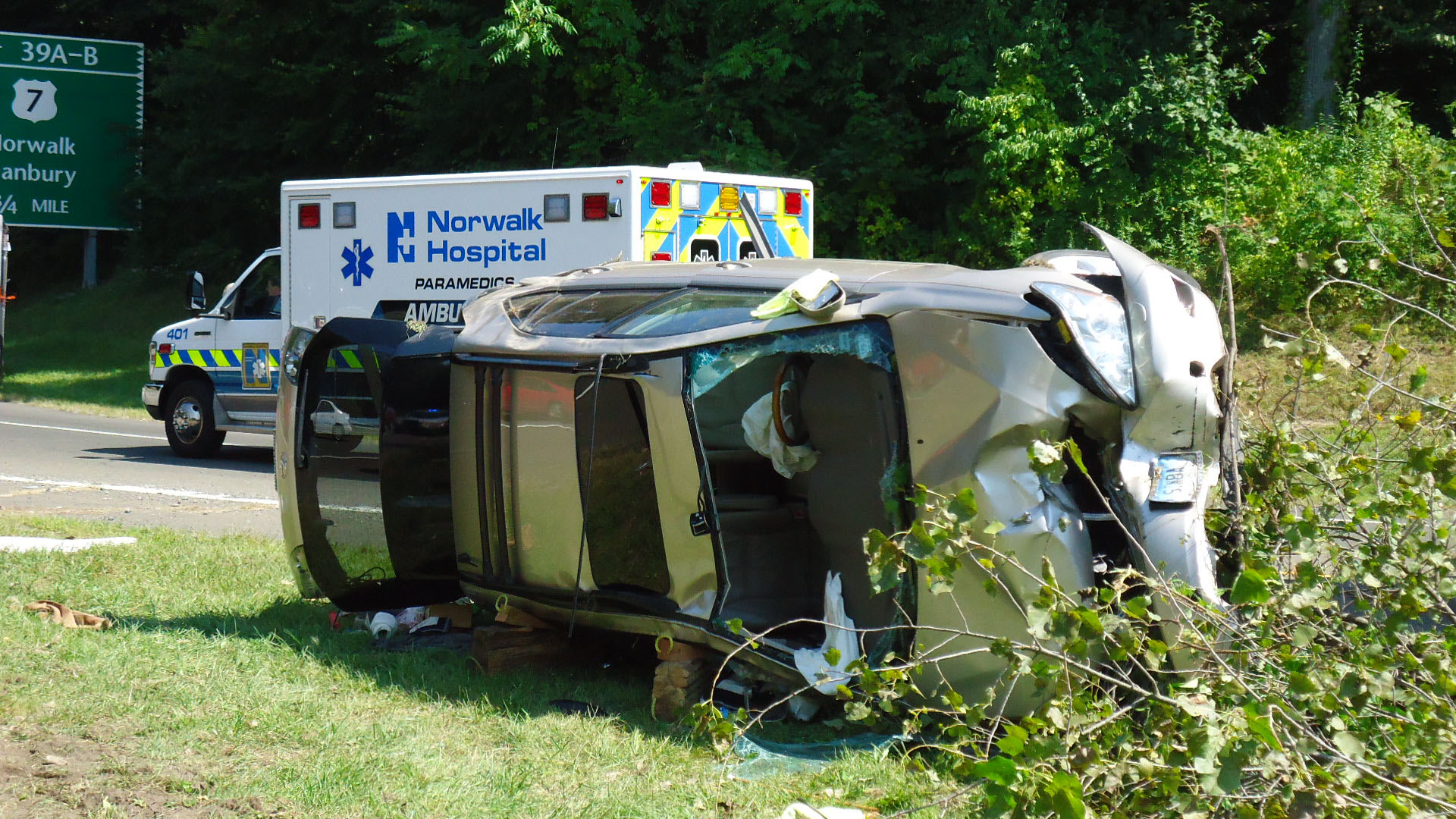 Two hospitalized in Merritt Parkway rollover crash