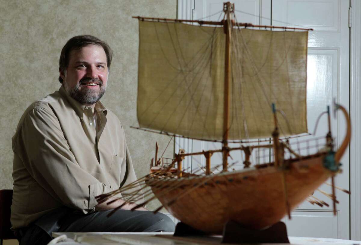 Chronicle reporter Loren Steffy retrieved a model ship his father built from the Independence Seaport Museum in Philadelphia. The model helped launch J. Richard Steffy's career in nautical archaeology. (Melissa Phillip/Chronicle)