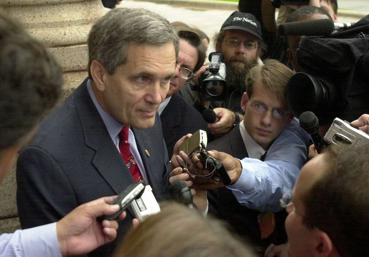 Rep. Lloyd Doggett speaks to the press at the state Capitol Monday, May 12, 2003 in Austin, Texas after more than 50 Democratic Representatives did not show up for session. Doggett, who was one of the group of state senators known as the "Killer Bees" who staged a walkout in 1979, said he supports the walkout. (AP Photo/Kelly West) HOUCHRON CAPTION (05/17/2003): U.S. Rep. Lloyd Doggett, who was one of the group of state senators known as the "Killer Bees," who staged a walkout in 1979, told reporters that he supported the redistricting walkout. HOUCHRON CAPTION (06/29/2003): Lloyd Dogget D-Austin.