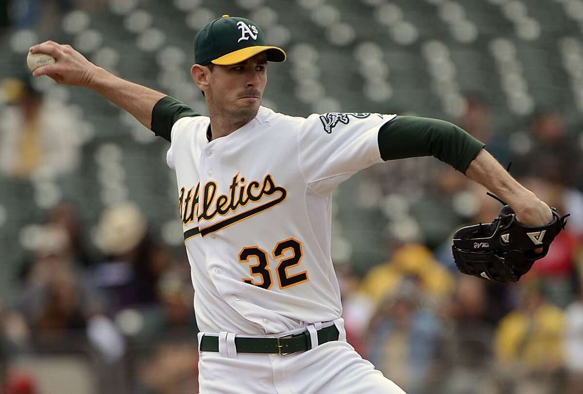 OAKLAND, CA - SEPTEMBER 05: Brandon McCarthy #32 of the Oakland Athletics pitches against the Los Angeles Angels of Anaheim at O.co Coliseum on September 5, 2012 in Oakland, California. (Photo by Thearon W. Henderson/Getty Images)