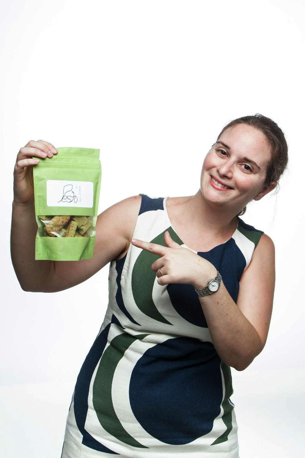 Robyn Schwartz, owner of Fianco a Fianco, a local biscotti maker, poses for a portrait in the Houston Chronicle Photo Studio, Tuesday, Aug. 28, 2012, in Houston. ( Michael Paulsen / Houston Chronicle )