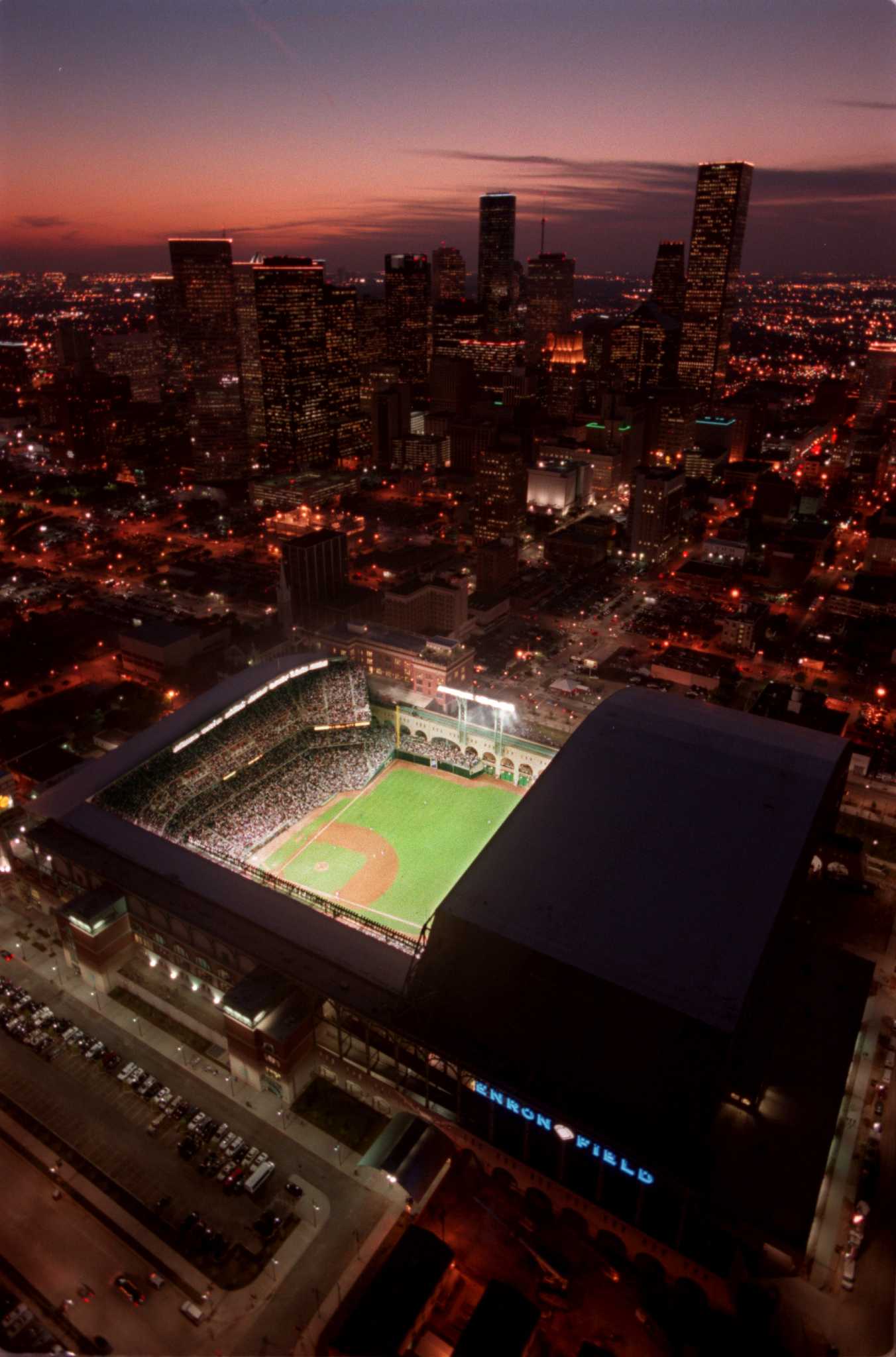 Aerial Construction Site of Enron Field (now Minute Maid Park) and