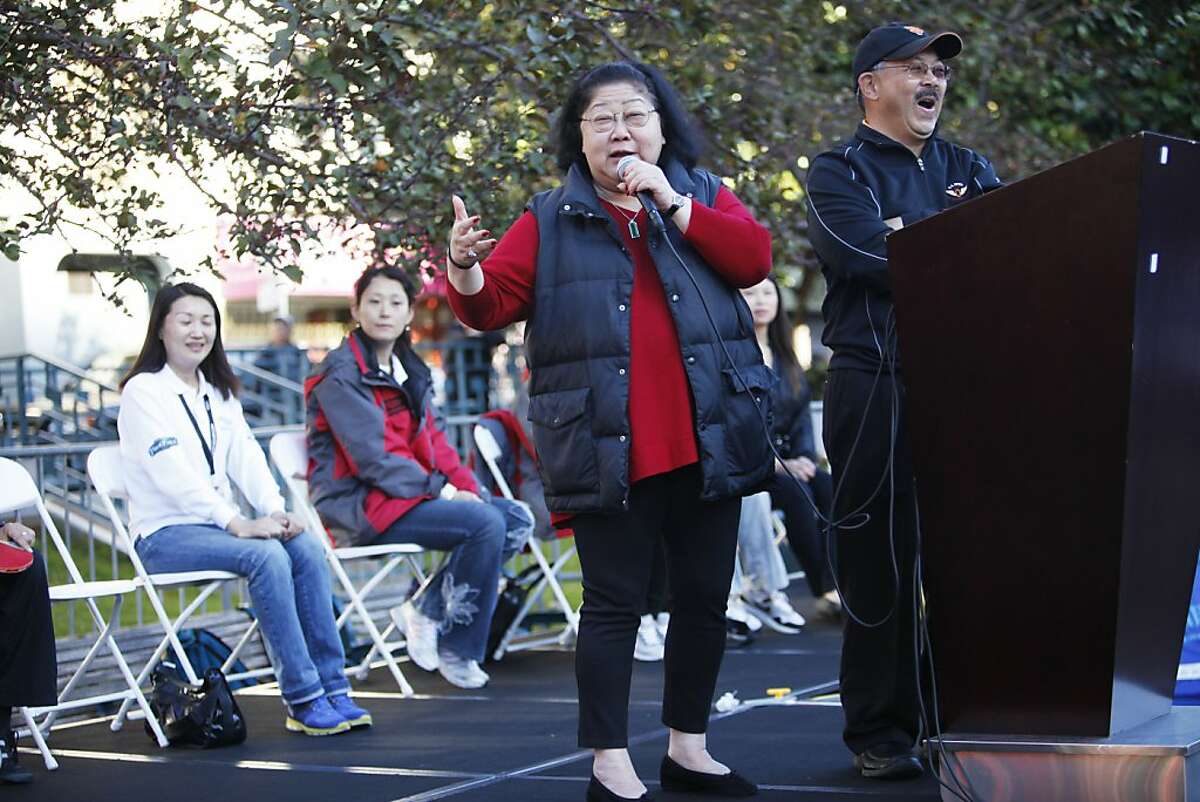 Mayor Edwin M. Lee invited Rose Pak to speak a few words at the Chinatown's Ping Pong Tournament in San Francisco, Calif. on Sunday, Aug 26, 2012.