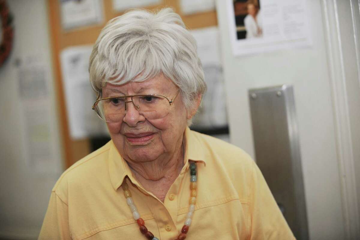 Myrthine Kaep, 94, speaks about her ideas for a new location for Greenwich Senior Center members Tuesday, Sept. 11, 2012.